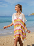 Angel Wings Striped Cutout Tassel Cover-Up