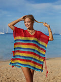 Angel Wings Striped Cutout Tassel Cover-Up