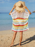 Angel Wings Striped Cutout Tassel Cover-Up