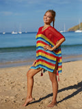 Angel Wings Striped Cutout Tassel Cover-Up