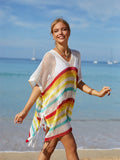 Angel Wings Striped Cutout Tassel Cover-Up