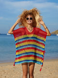 Angel Wings Striped Cutout Tassel Cover-Up Red / One Size