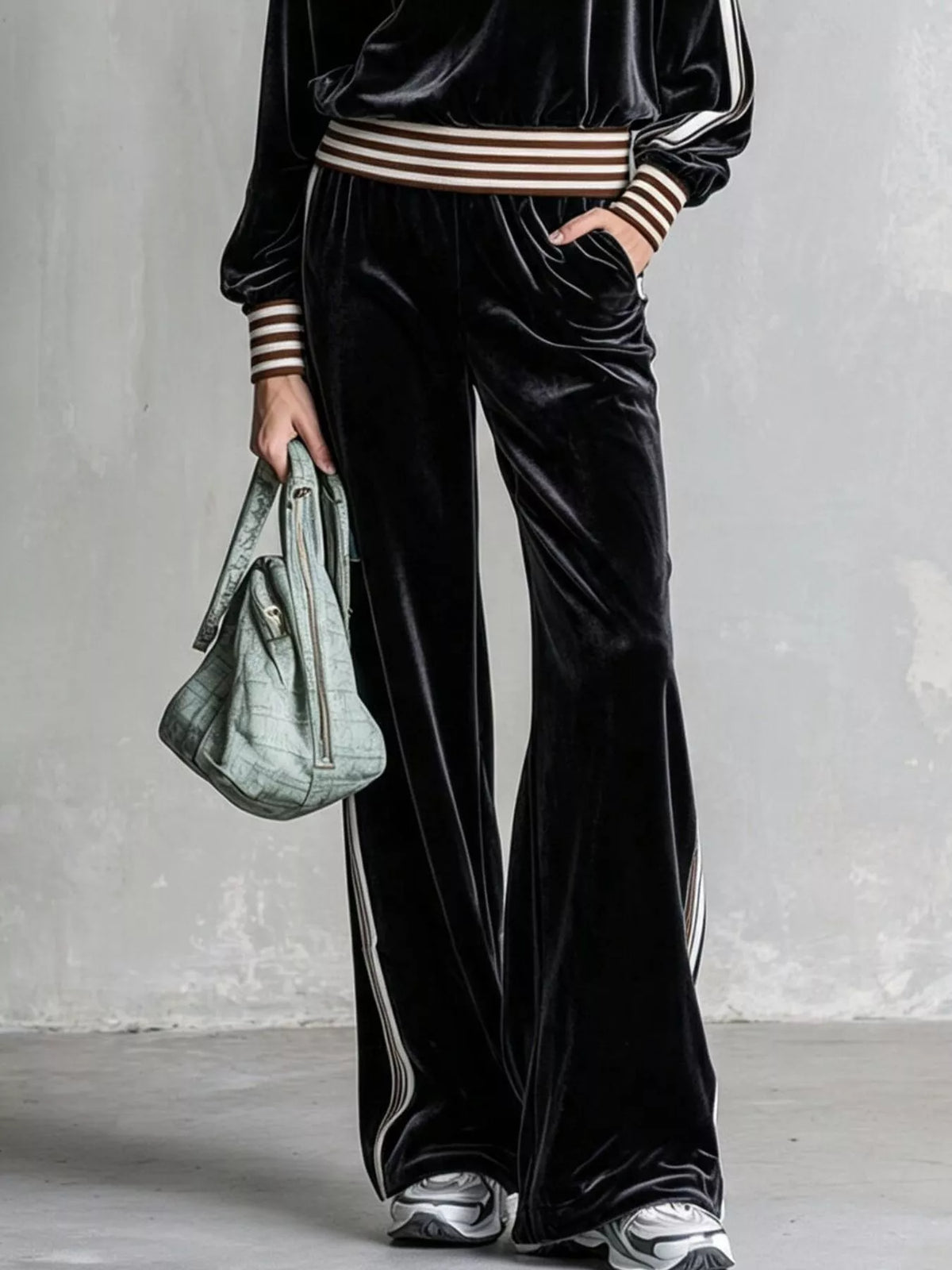 Striped Half Zip Top and Pants Set