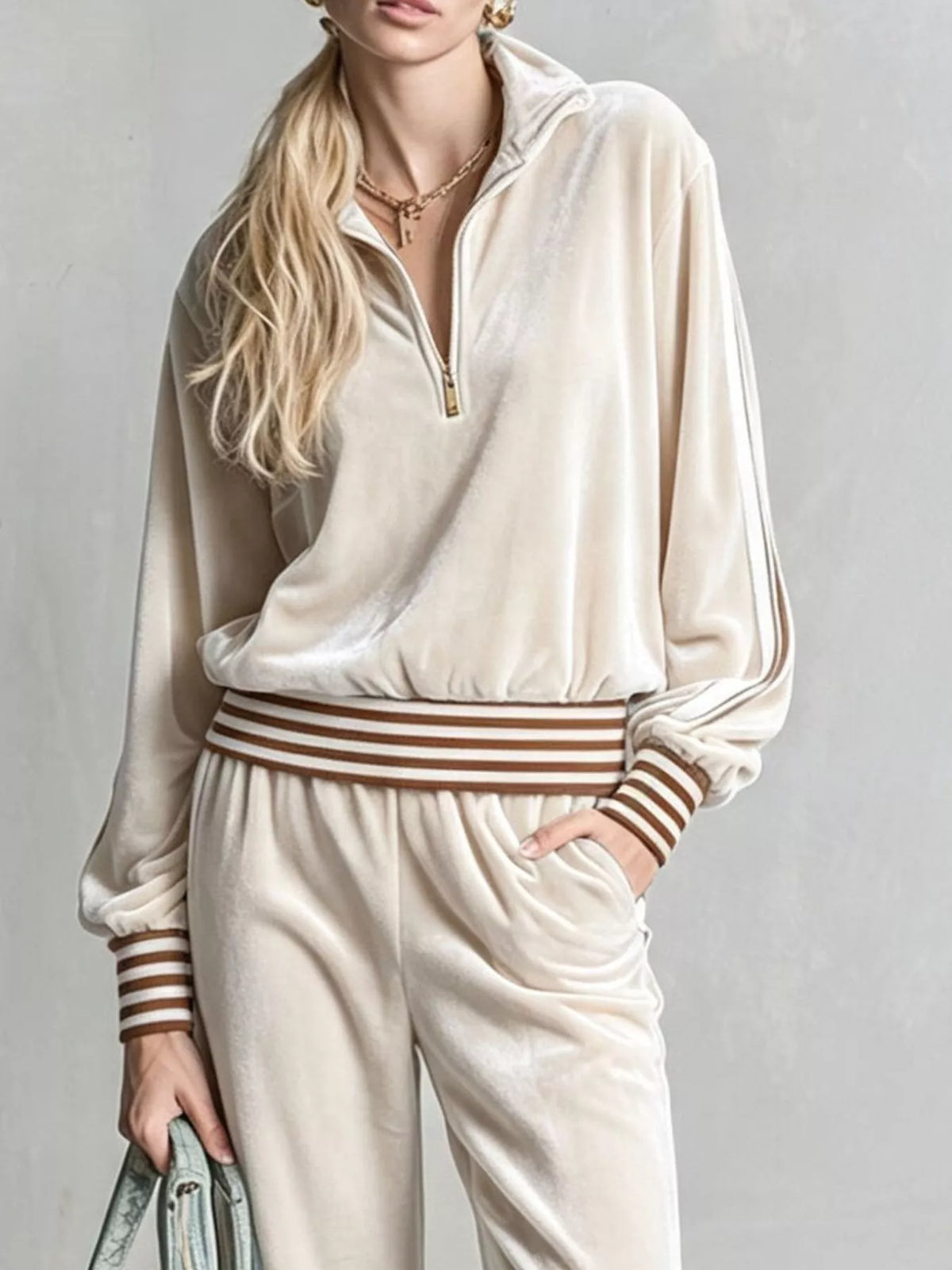 Striped Half Zip Top and Pants Set