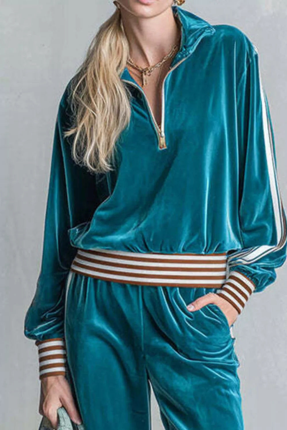 Striped Half Zip Top and Pants Set