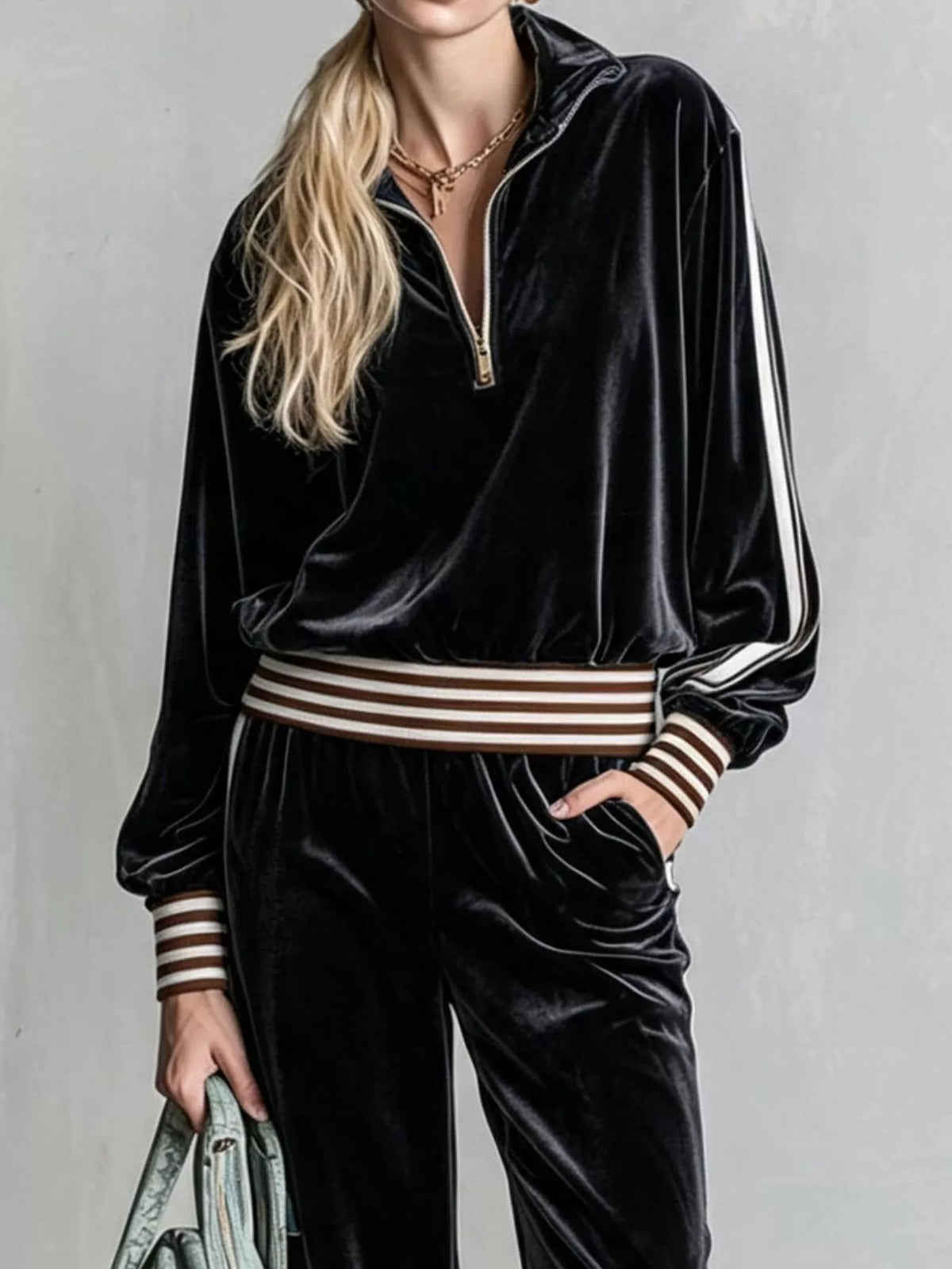 Striped Half Zip Top and Pants Set
