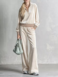 Striped Half Zip Top and Pants Set Beige / S