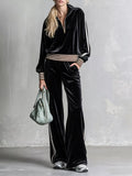 Striped Half Zip Top and Pants Set Black / S