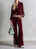 Striped Half Zip Top and Pants Set Burgundy / S