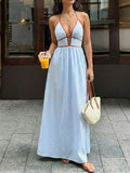 Striped Halter Neck Maxi Dress