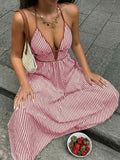 Striped Halter Neck Maxi Dress