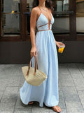 Striped Halter Neck Maxi Dress