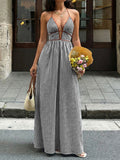 Striped Halter Neck Maxi Dress Black / S