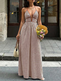 Striped Halter Neck Maxi Dress Brown / S