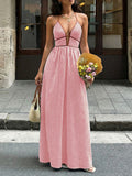 Striped Halter Neck Maxi Dress Pink / S