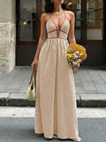 Striped Halter Neck Maxi Dress Yellow / S