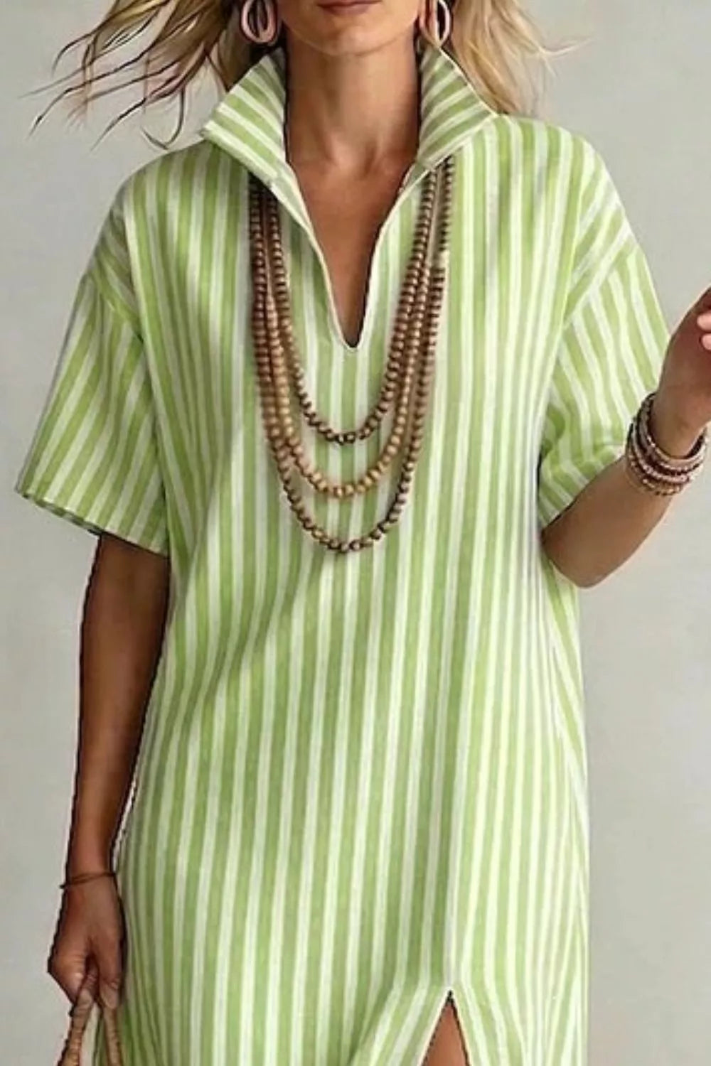Striped High Slit Maxi Dress Lime / S