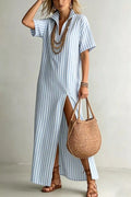 Striped High Slit Maxi Dress Light Blue / S