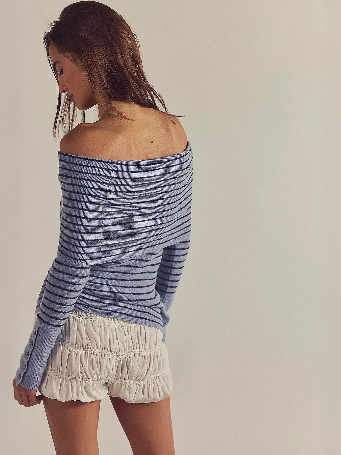Striped Off-Shoulder Long Sleeve Knit Top