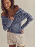 Striped Off-Shoulder Long Sleeve Knit Top