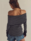 Striped Off-Shoulder Long Sleeve Knit Top