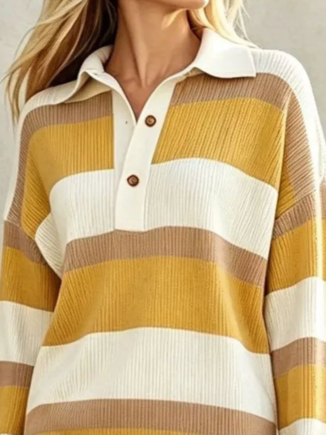 Striped Polo-Collar Long-Sleeve Sweater Dress - product view 6