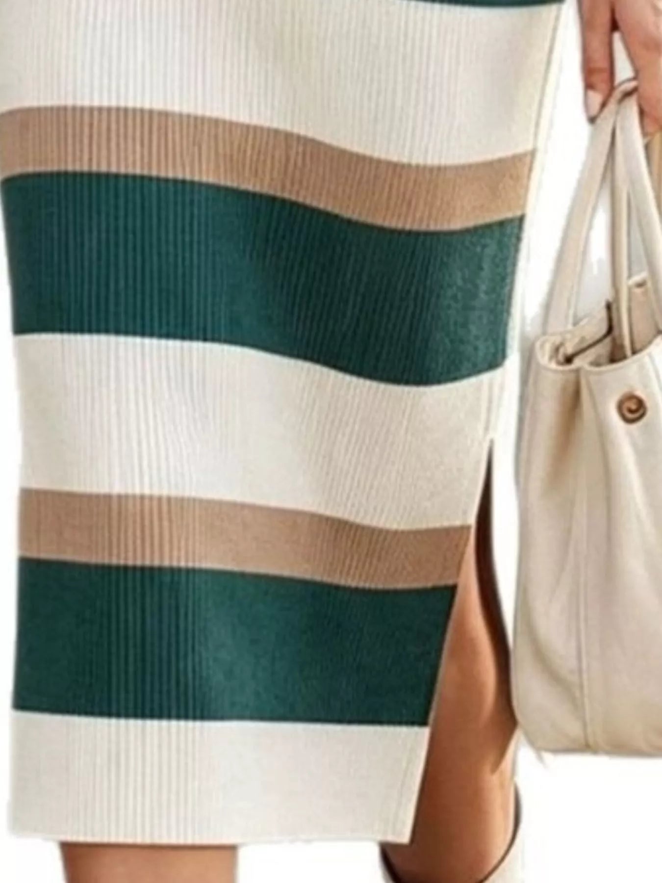 Striped Polo-Collar Long-Sleeve Sweater Dress