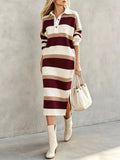 Striped Polo-Collar Long-Sleeve Sweater Dress - product view 7