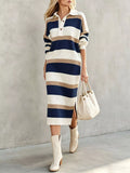 Striped Polo-Collar Long-Sleeve Sweater Dress - product view 9