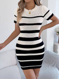 Striped Ribbed Knit Bodycon Mini Dress