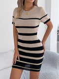 Striped Ribbed Knit Bodycon Mini Dress