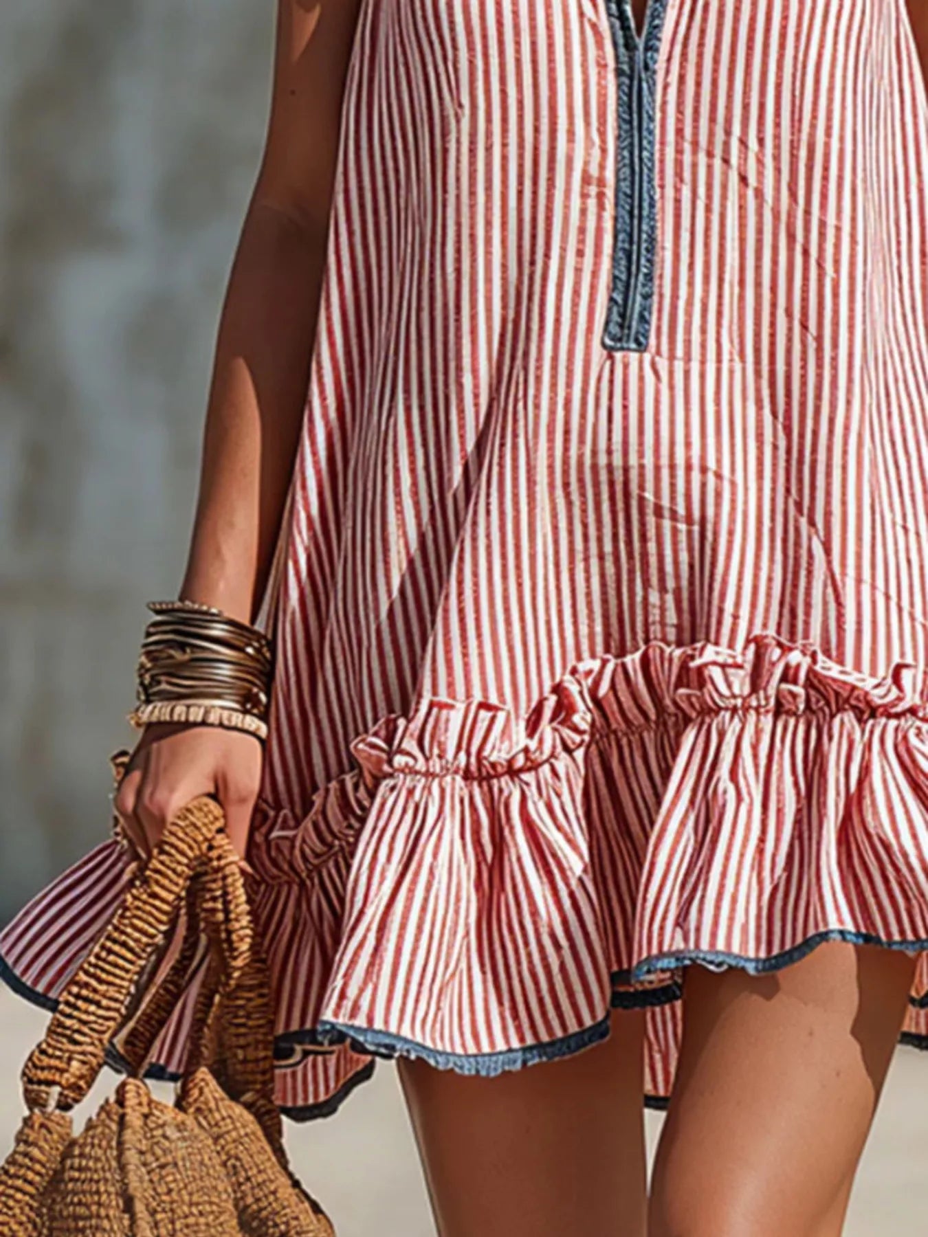 Striped Ruffle Hem Mini Dress
