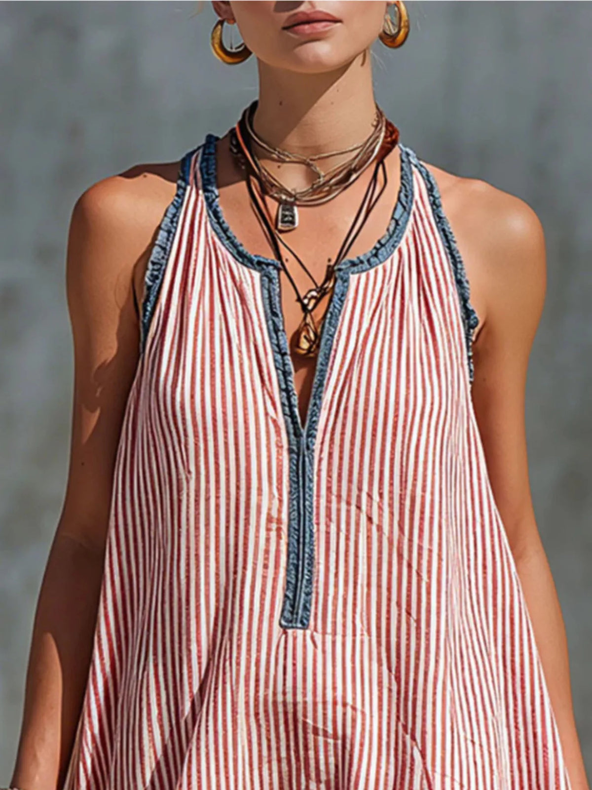 Striped Ruffle-Hem Mini Dress