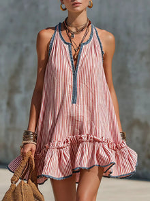 Striped Ruffle-Hem Mini Dress