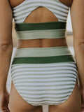 Striped Scoop Neck Wide Strap Swim Set
