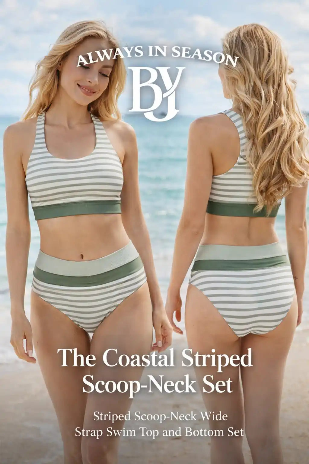 Striped Scoop Neck Bikini Set – Wide Strap Two Piece Swimsuit