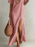 Striped Side Slit Maxi Dress