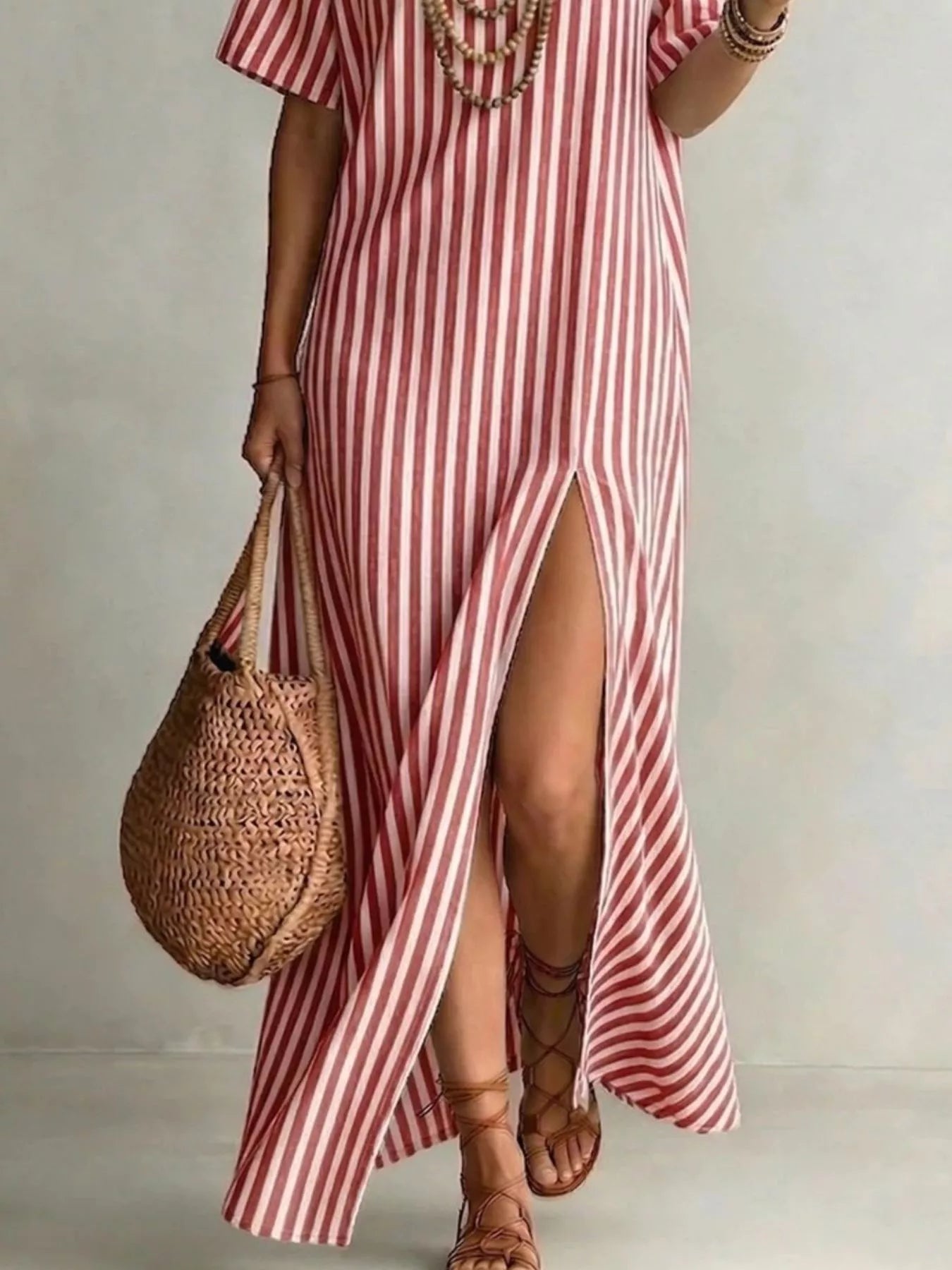 Striped Side Slit Maxi Dress