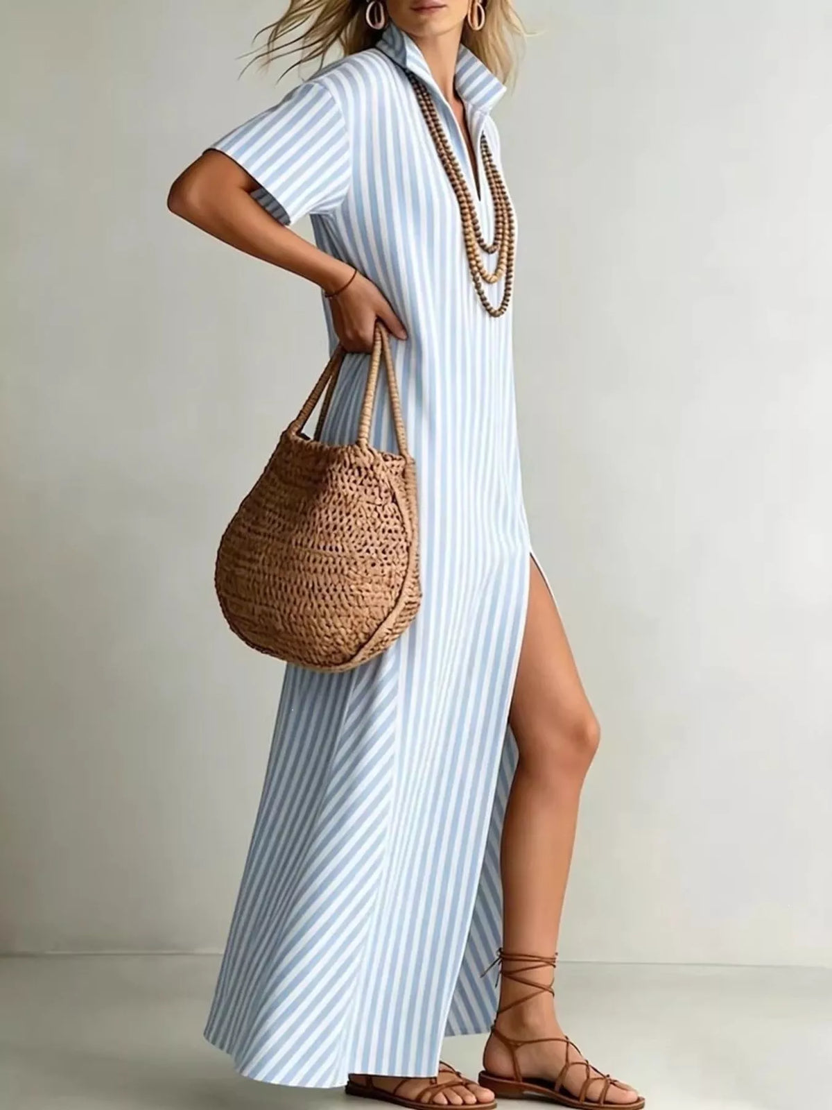 Striped Side Slit Maxi Dress