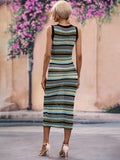 Striped Sleeveless Round Neck Midi Cover-Up Dress