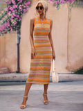 Striped Sleeveless Round Neck Midi Cover-Up Dress
