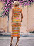 Striped Sleeveless Round Neck Midi Cover-Up Dress