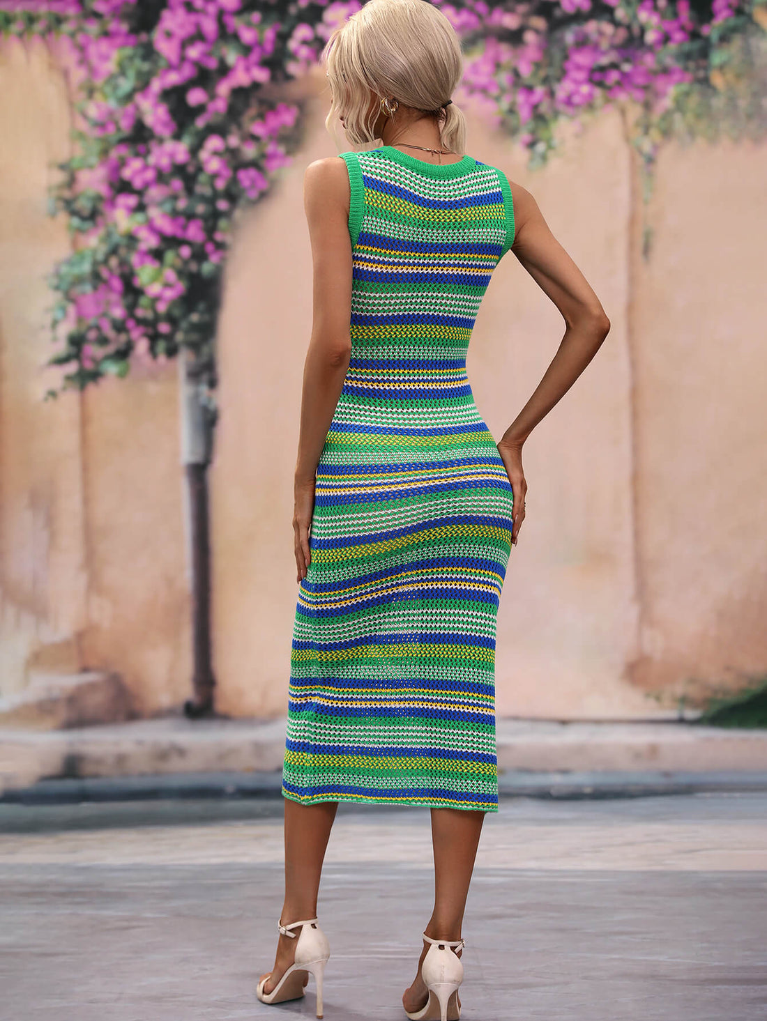 Striped Sleeveless Round Neck Midi Cover-Up Dress