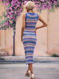 Striped Sleeveless Round Neck Midi Cover-Up Dress