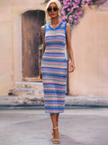 Striped Sleeveless Round Neck Midi Cover-Up Dress