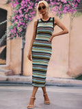 Striped Sleeveless Round Neck Midi Cover-Up Dress