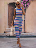 Striped Sleeveless Round Neck Midi Cover-Up Dress