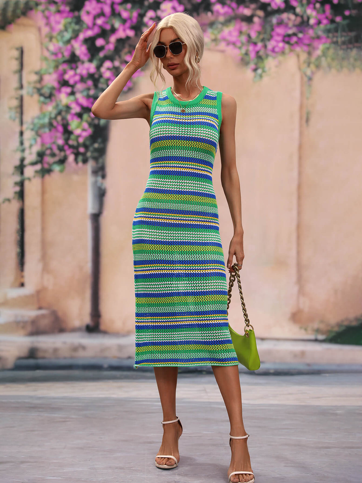 Striped Sleeveless Round Neck Midi Cover-Up Dress