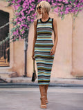 Striped Sleeveless Round Neck Midi Cover-Up Dress