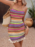 Striped Tassel Hem Tube Bodycon Dress Multicolor / S